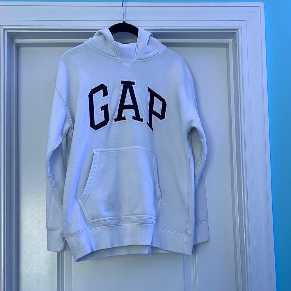 GAP Classic White Hoodie with Black Lettering
